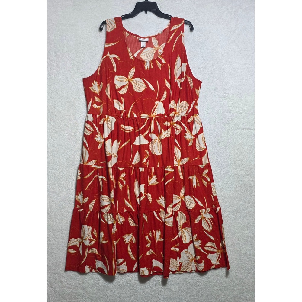 Ava & Viv Red Floral Tiered Midi Dress Womens 2X Sleeveless Pockets Empire Waist